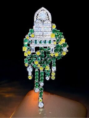 Exquisite Hand-Made Balcone Clip Green & Yellow Brooch - Designer Style Jewelry